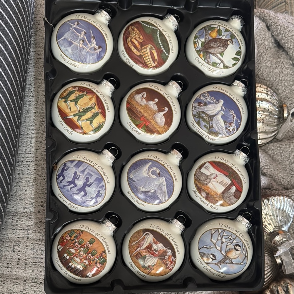 VINTAGE 12 days of Christmas glass ornaments